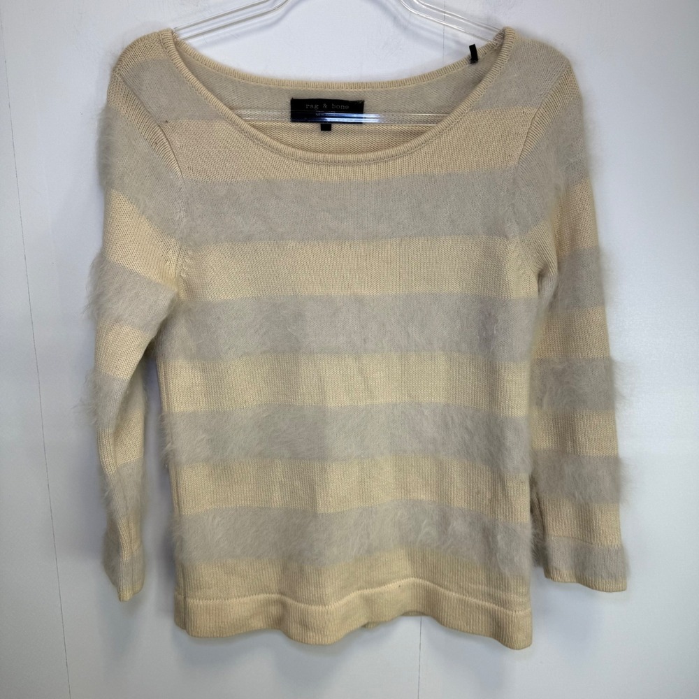 Rag & Bone Cashmere Angora Sweater Striped Fuzzy Knit Pullover Small Striped